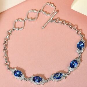 Brazilian Periwinkle Bloom Petalite & Zircon Toggle Clasp Bracelet in Platinum S